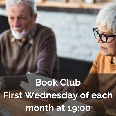 Book Club meets the first Wednesday of each month at 19:00