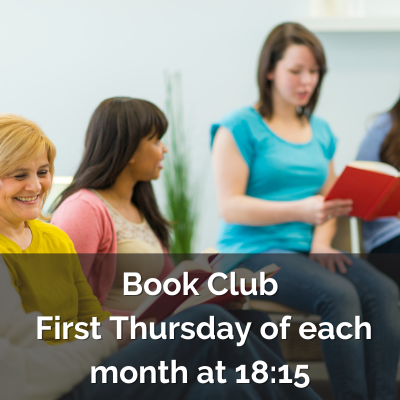 Book Club meets the first Thursday of each month at 18:15